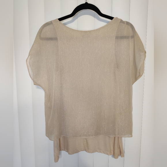Express Sparkly Overlay beige blouse size S - Picture 2 of 3